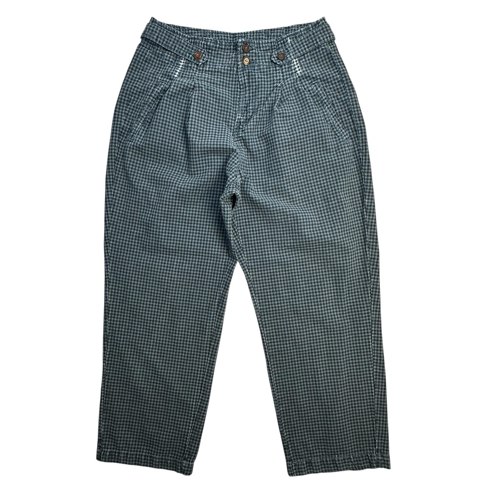 Sundance Pants Womens P2 Blue Gingham Check Cropped Tapered Linen Cotton Relaxed